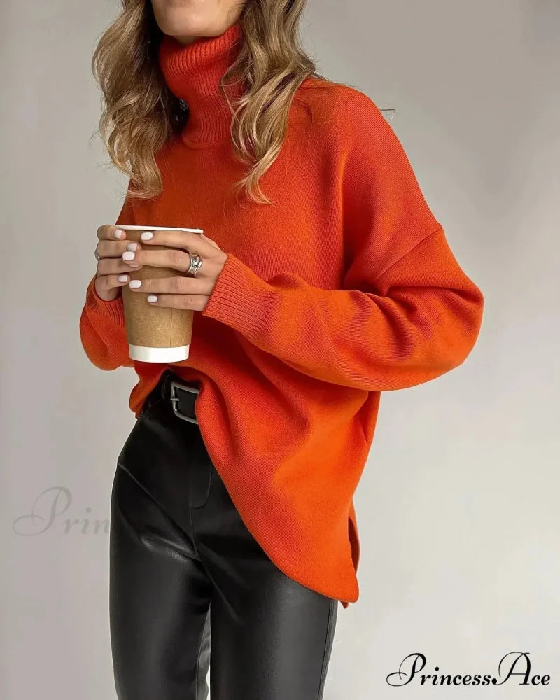 Multicolored High-necked Chunky Jumper Orange / S swraters-241228