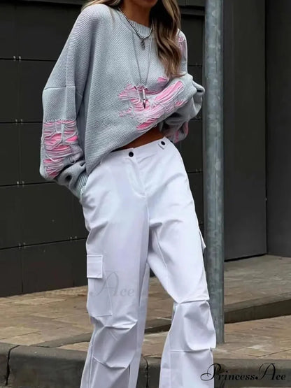 Multicolored Ripped Knit Pullover Jumper swraters-241228
