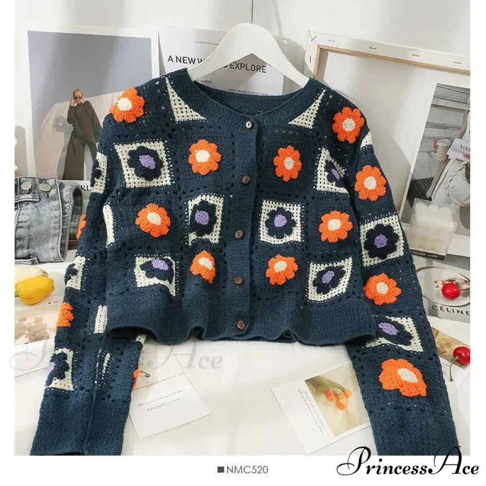 Multihued Y2K Baggy Crochet Knit Cardigan Black / One Size cardiagn-250126