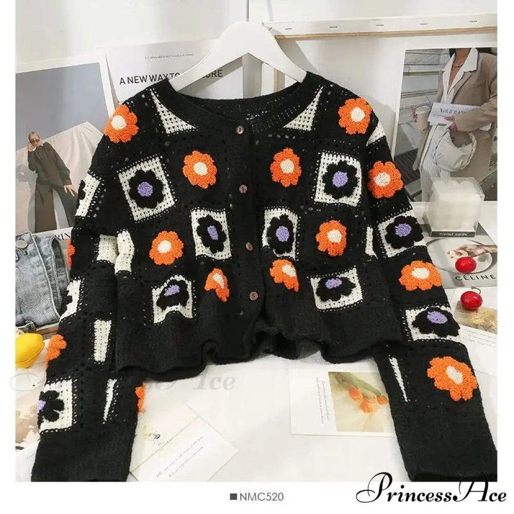 Multihued Y2K Baggy Crochet Knit Cardigan cardiagn-250126