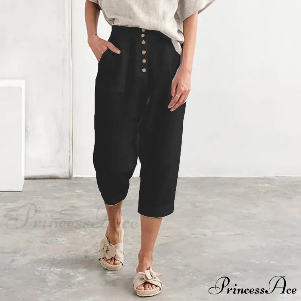 Multiple Clasp Wide Leg Cargo Trousers Black / S pants-241228