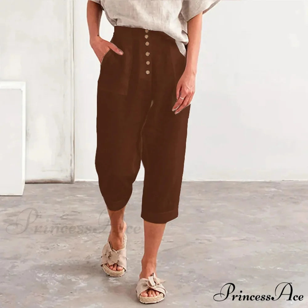 Multiple Clasp Wide Leg Cargo Trousers Coffee / S pants-241228