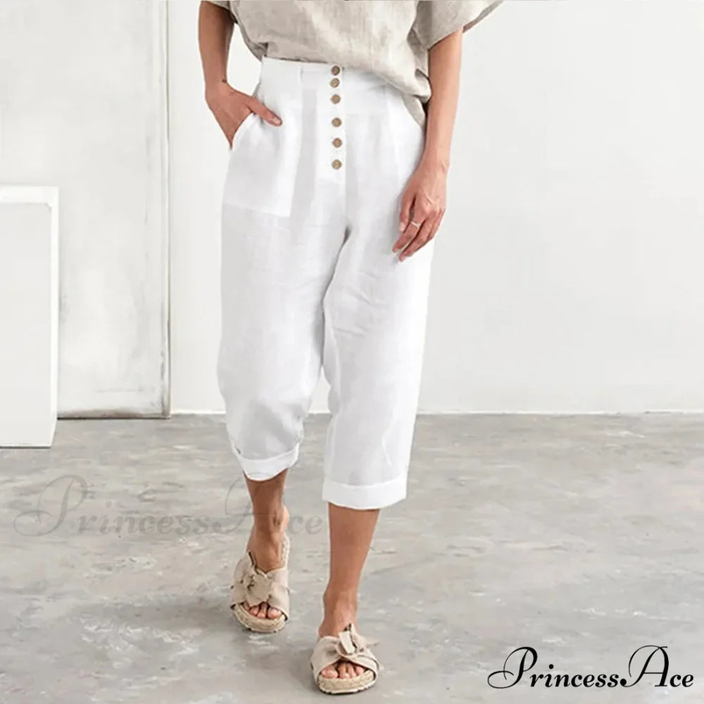 Multiple Clasp Wide Leg Cargo Trousers White / S pants-241228