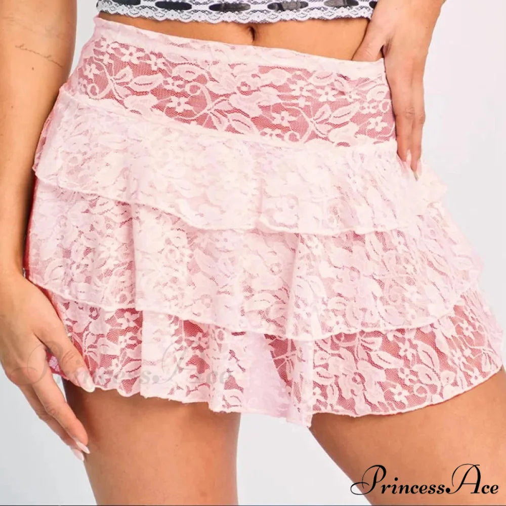 Multiple-Layer Blossom Tiered Skirt Pink / XS skirts-250223