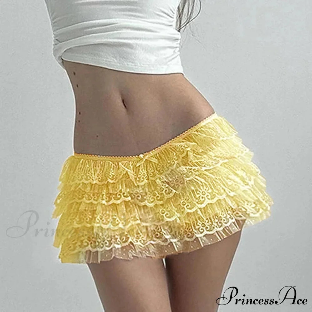 Multiple-Layered Lace A-Line Skirt Yellow / S skirts-250223