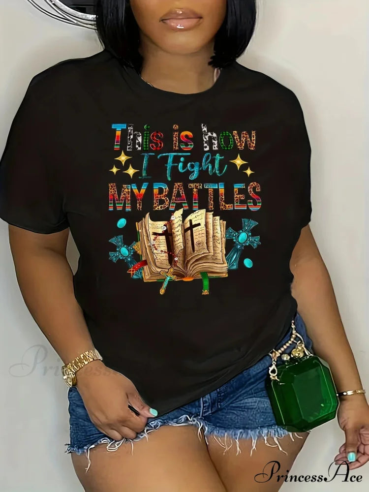 My Printed Tee - Black Fashion Crew Neck Top for Spring/Summer Easy-Care & Comfort Stretch T-shirt BLACK / S