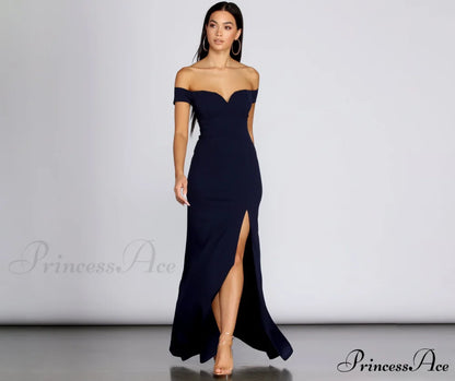 Myra Formal Stylish High Slit Dress NAVY / 1