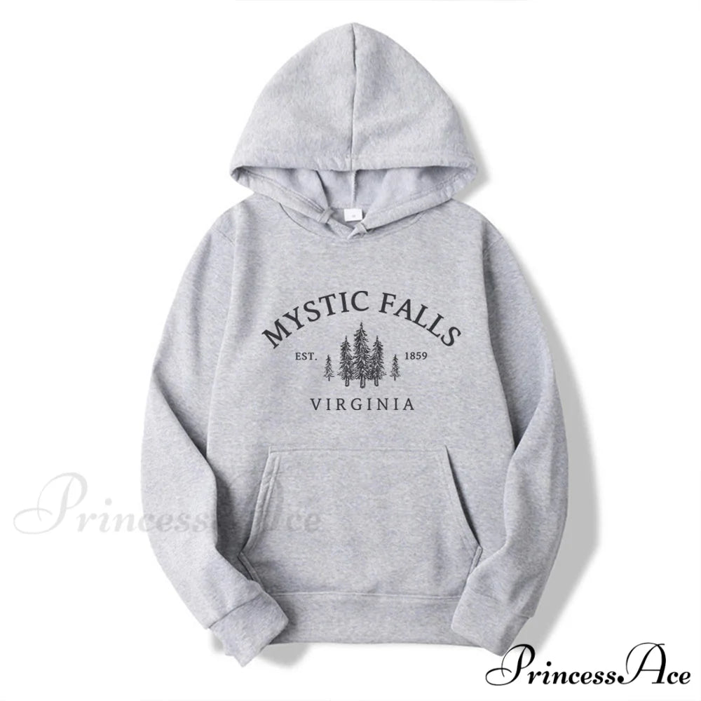 Mystic Falls Virginia Salvatores Vampire Fan Unisex Long Sleeve Christmas Hoodie GRAY / S Christmas Hoodies-L