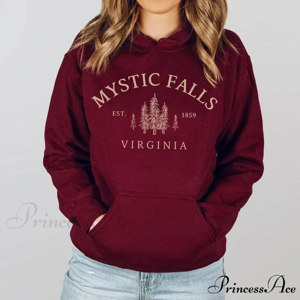 Mystic Falls Virginia Salvatores Vampire Fan Unisex Long Sleeve Christmas Hoodie Maroon / S Christmas Hoodies-L