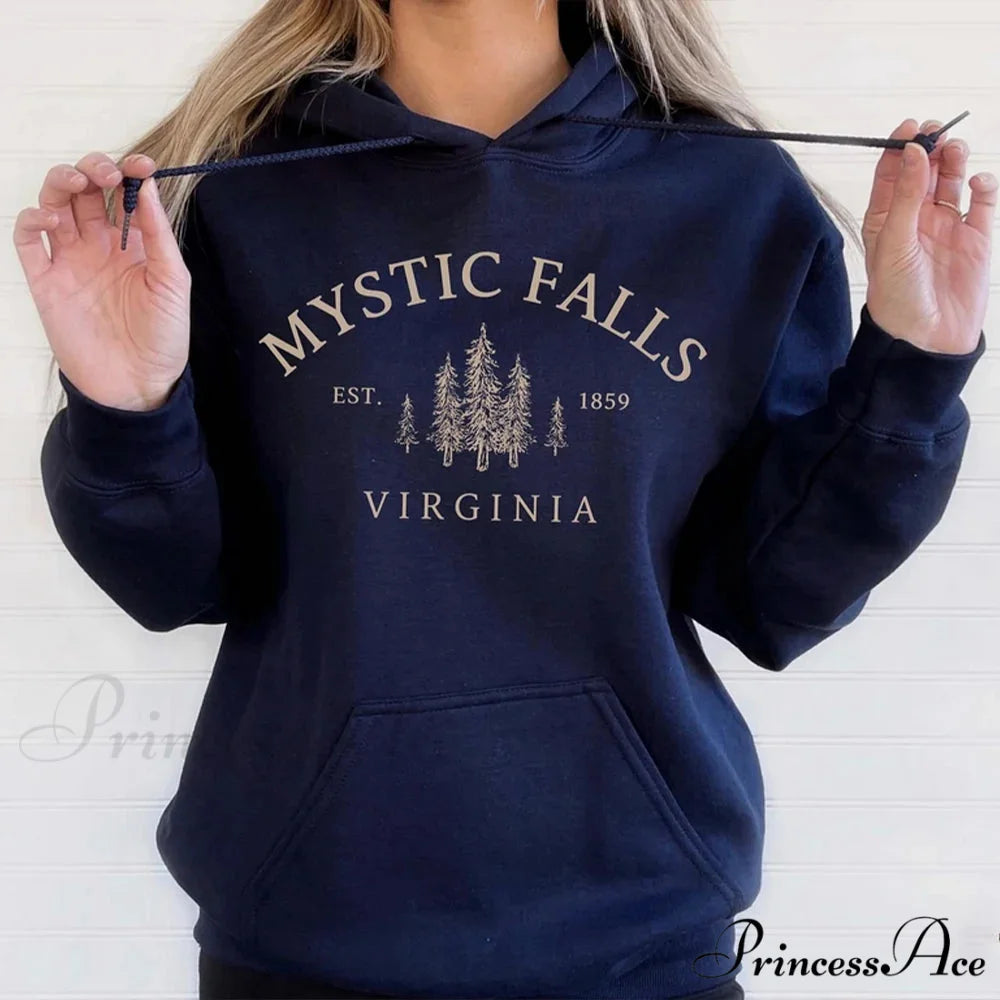 Mystic Falls Virginia Salvatores Vampire Fan Unisex Long Sleeve Christmas Hoodie Navy Blue / S Christmas Hoodies-L