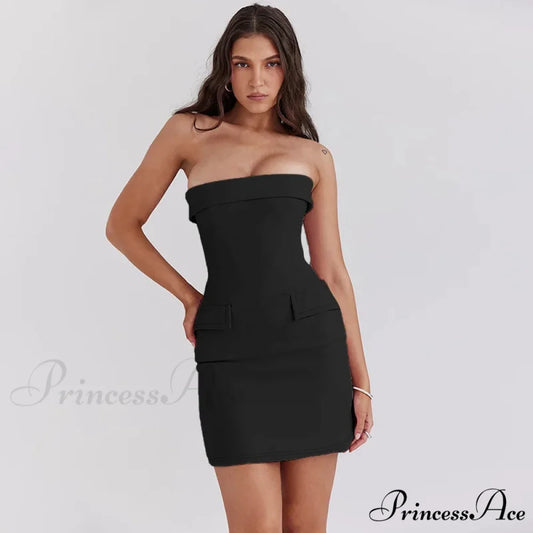 Narrow Neck Trim Bodycon Holiday Dress Black / S vacationdress-250223