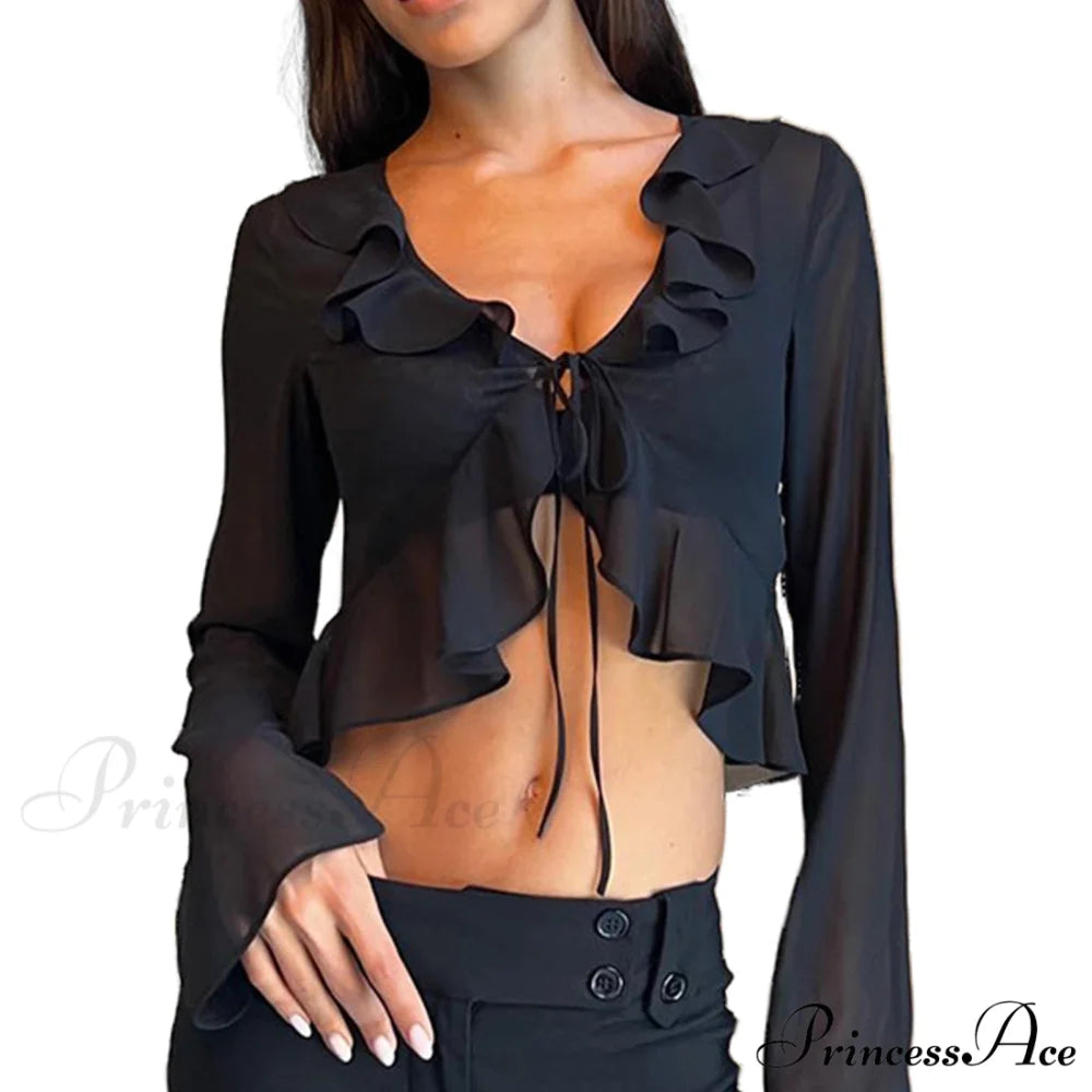 Navel Exposed Crop Tops Clubwear Top Black / S