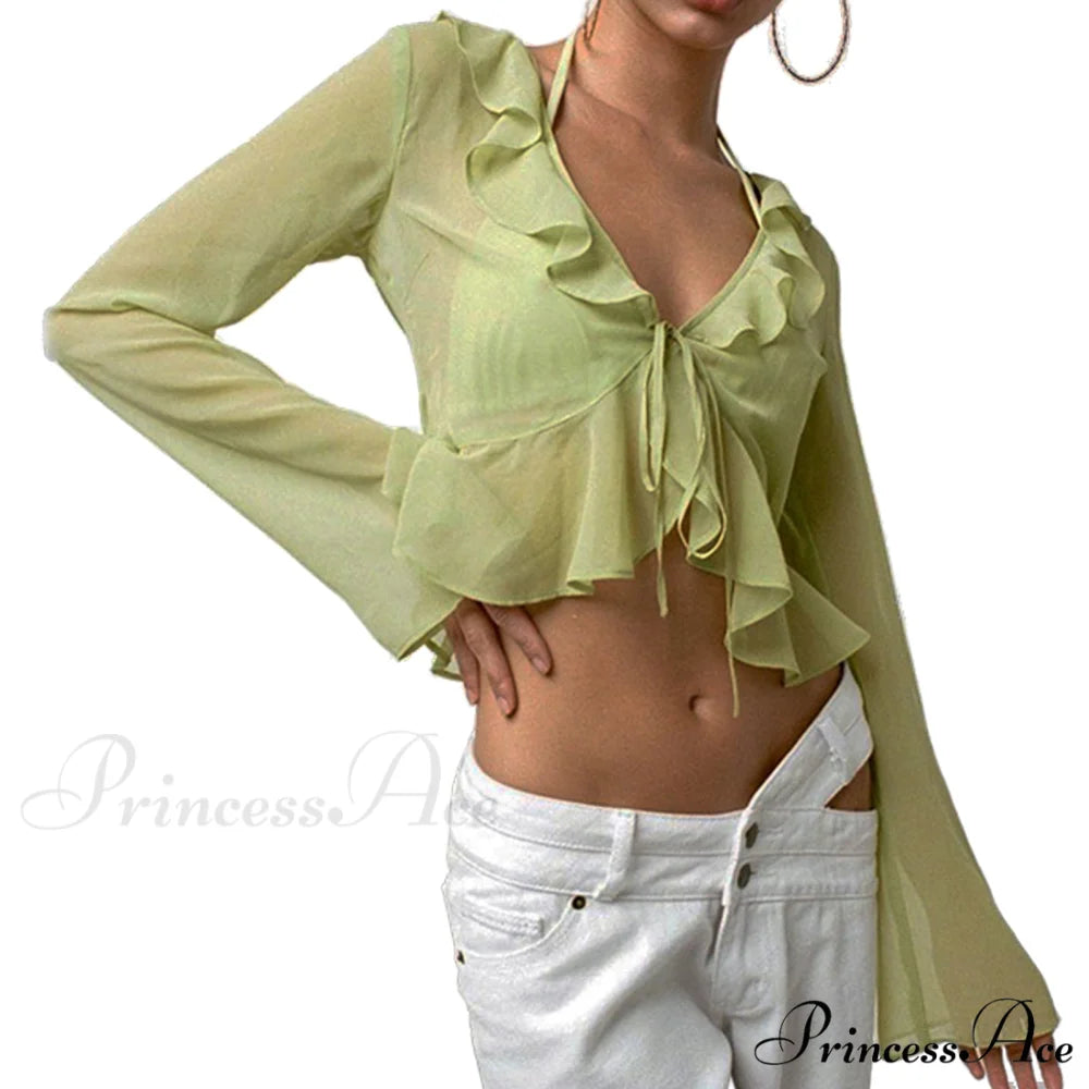 Navel Exposed Crop Tops Clubwear Top Green / S