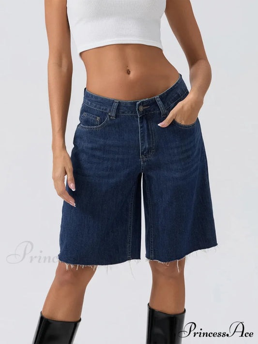 Navy Broad-Legged Denim Short short-250223