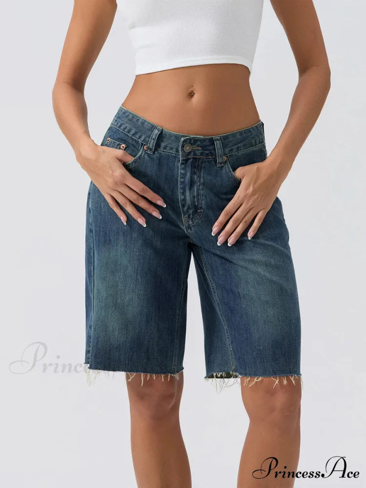 Navy Broad-Legged Denim Short short-250223