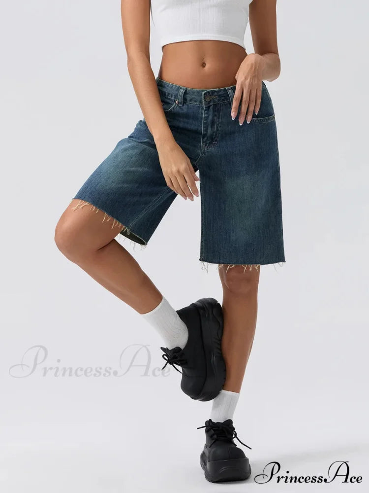 Navy Broad-Legged Denim Short short-250223