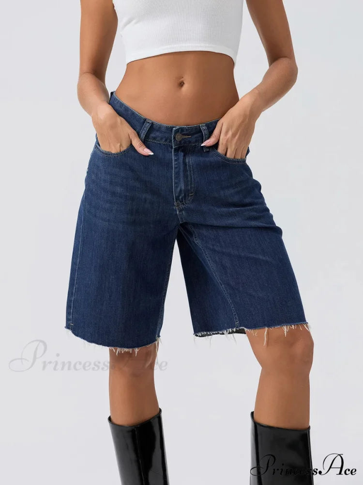 Navy Broad-Legged Denim Short navy blue / S short-250223