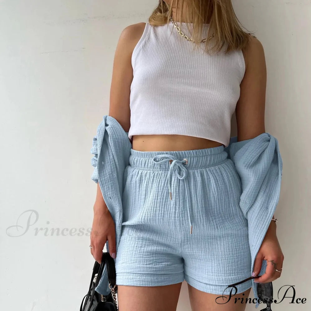 Navy Firm Drawstring Shorts Workplace Two Piece Set officetwopieceset-250223