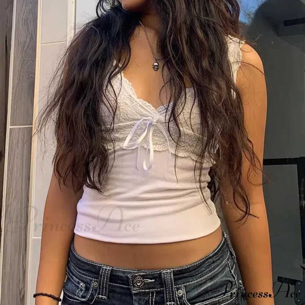 Navy Flowery Lace Milkmaid Y2K Crop Top WHITE2 / S croptop-250126