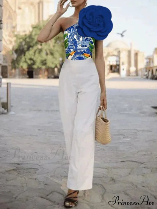 Navy Flowery Ornament Singular Bathing Suit onepiece-250223