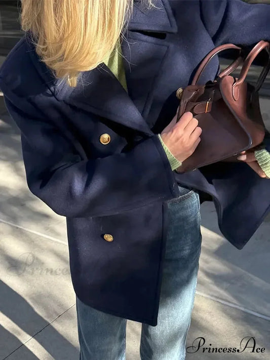 Navy Woolen Brief Jacket sapphire blue / S coats-241228