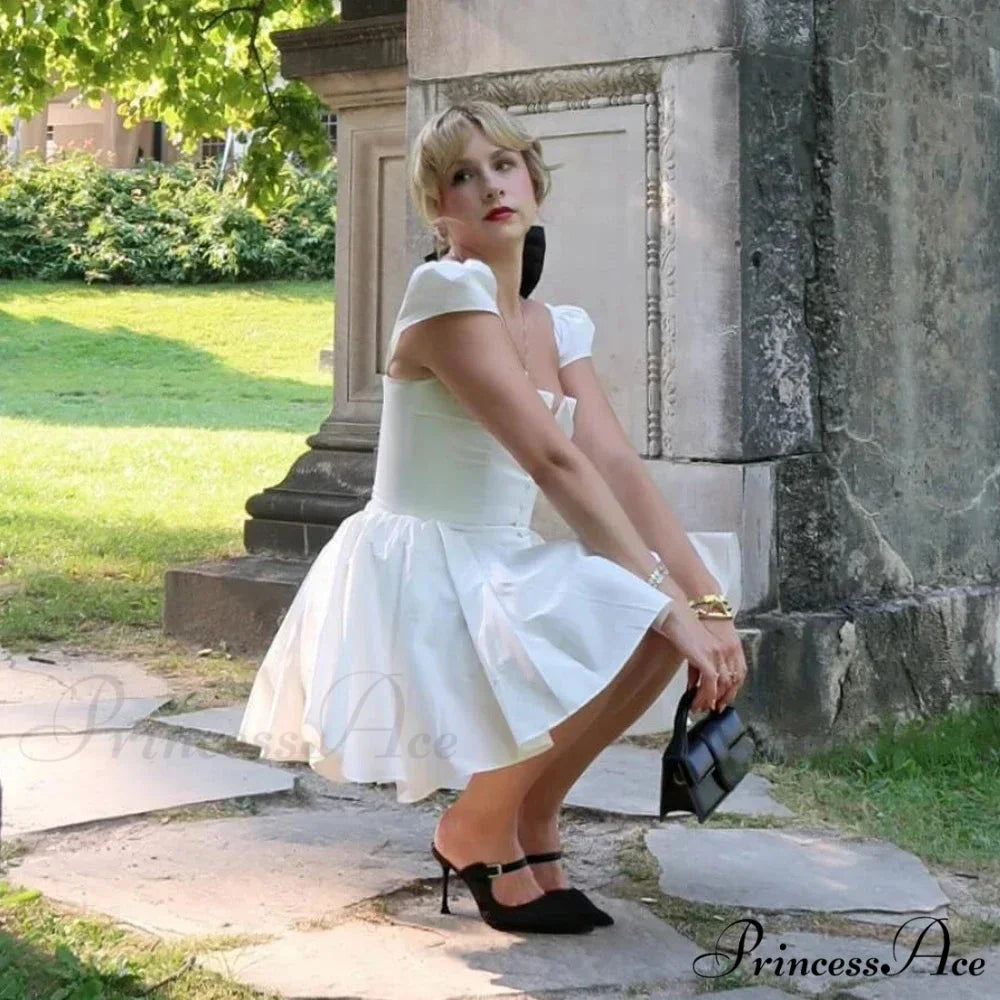 Neck Cape Sleeve Fluffy White Mini Dress minidress-250223