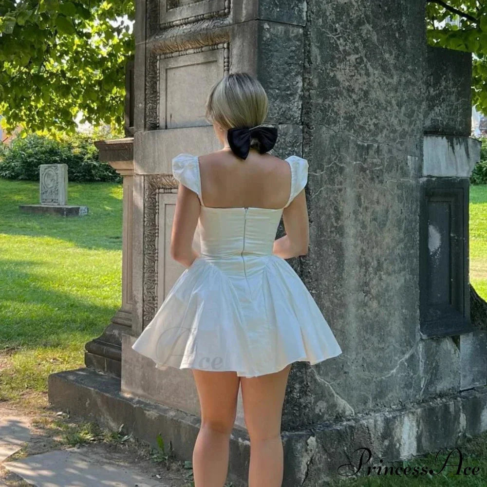 Neck Cape Sleeve Fluffy White Mini Dress minidress-250223