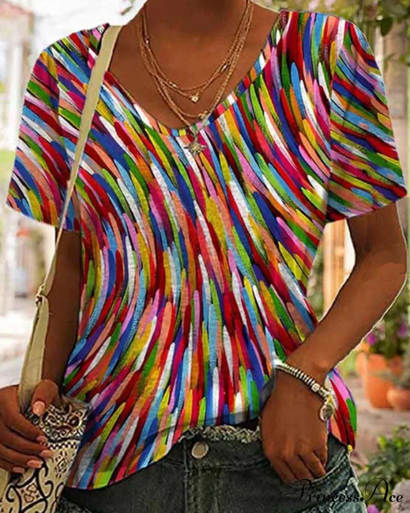 Neck Design Round Colorful T-Shirt Multicolor / S