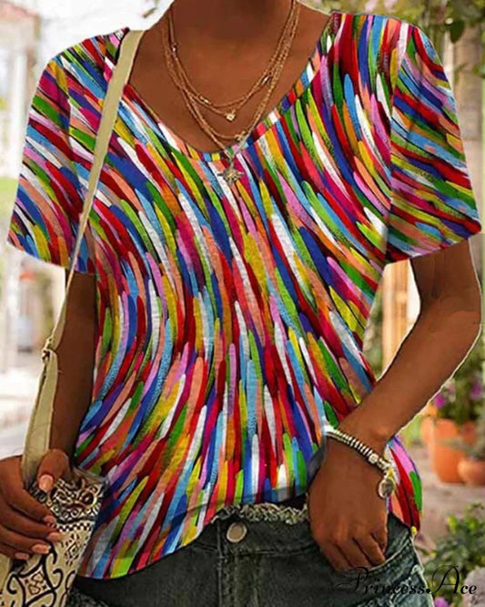 Neck Design Round Colorful T-Shirt Multicolor / S
