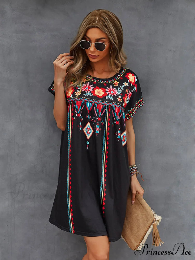 Neck Festive Knitted for Gown Short-Sleeved Round Casual Women