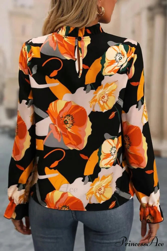 Neck Flounce with Mock Flowered Blouse Sleeves