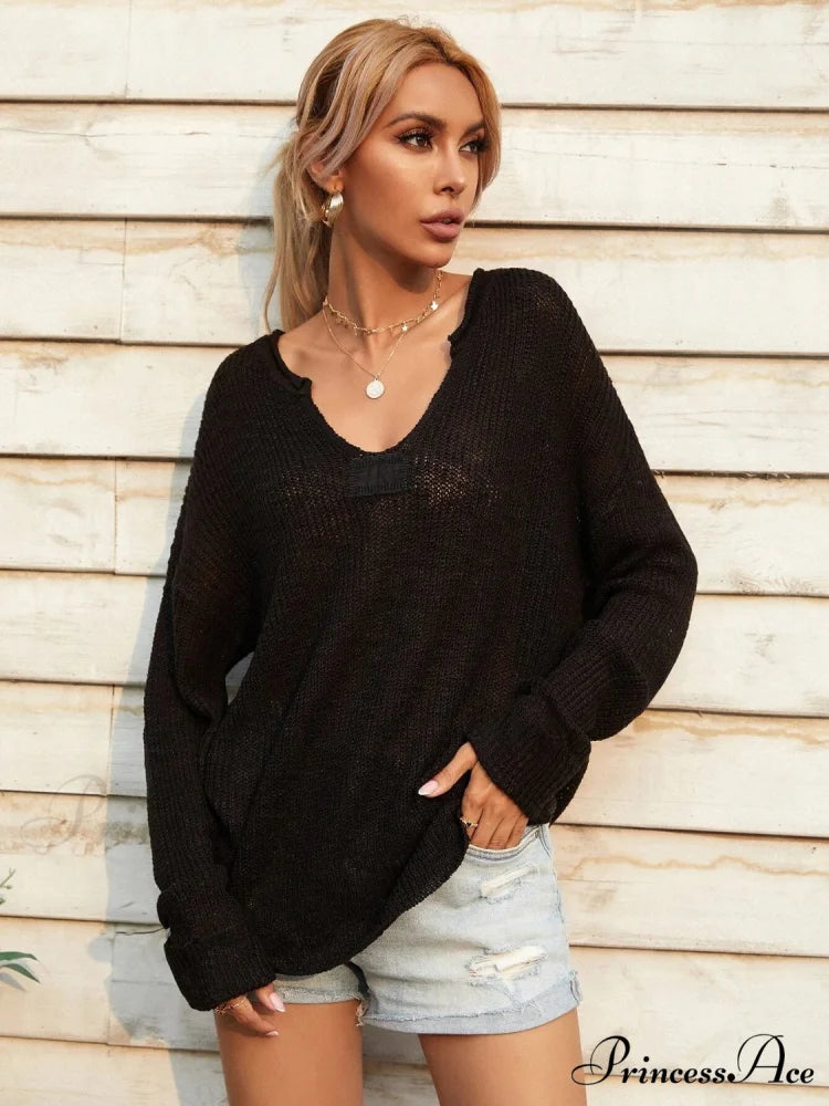 Neck Knit with Notched Top Slit Black / S