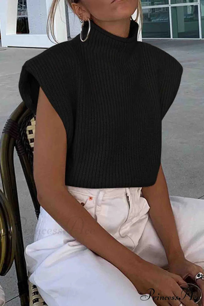 Neck Mock Sleeveless Sweater Black / S