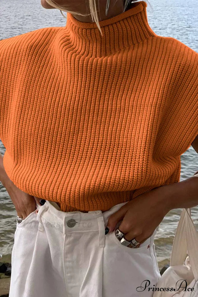 Neck Mock Sleeveless Sweater Orange / S