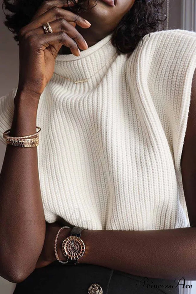 Neck Mock Sleeveless Sweater White / L