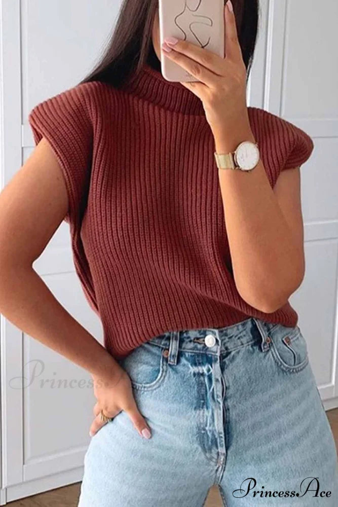 Neck Mock Sleeveless Sweater Wine Red / L