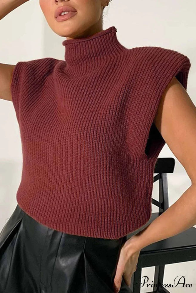 Neck Mock Sleeveless Sweater Wine Red / M