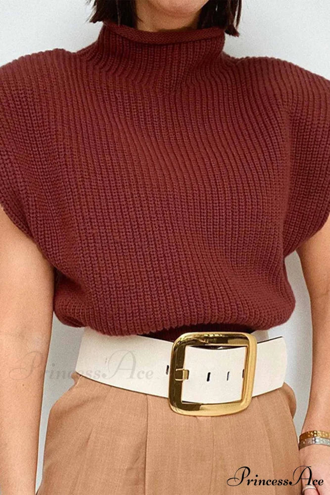 Neck Mock Sleeveless Sweater Wine Red / S