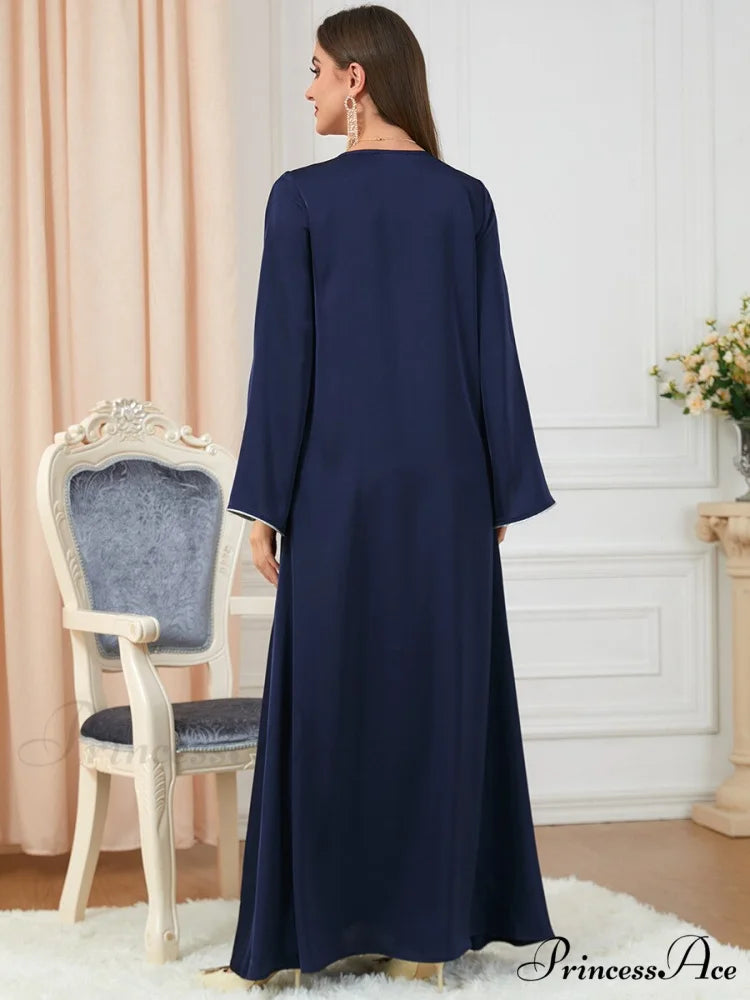 Neck Muslim Longue Full-Length Diamond India Dubai V Robe Vestidos Caftan Party Gown Abaya Women’s Prayer Largos