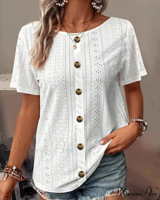 Neck Plain Round T-Shirt White / S