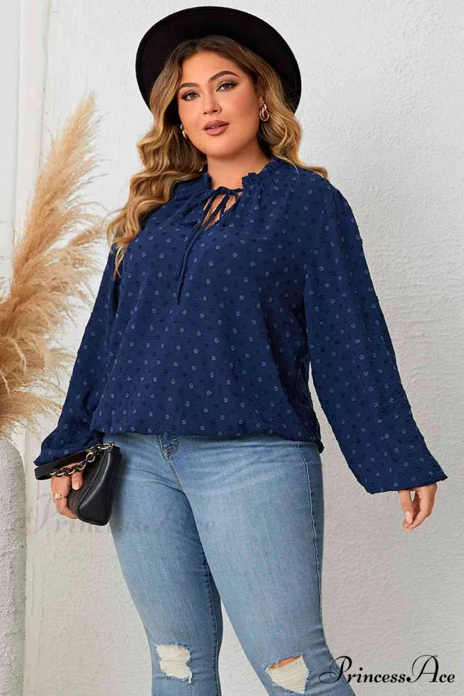 Neck Plus Size for Balloon Tie Blouse Arm Women