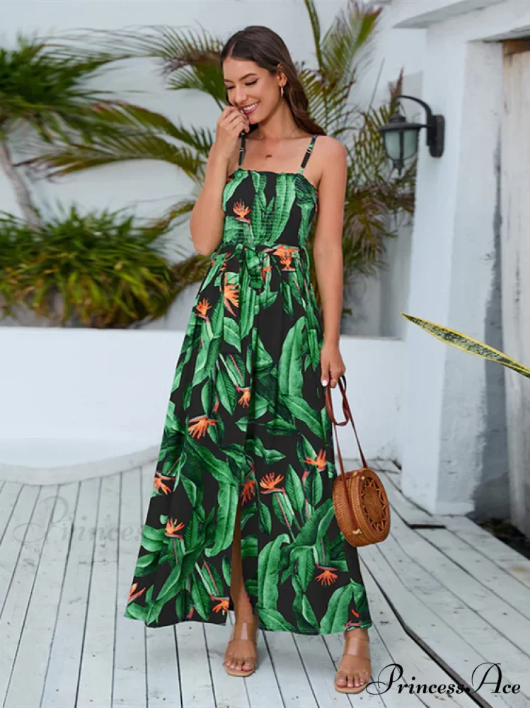 Neck Sleeveless Boxy Full-Length Flowered Dress