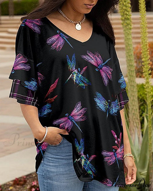 Neck Stylish V Patterned Tee