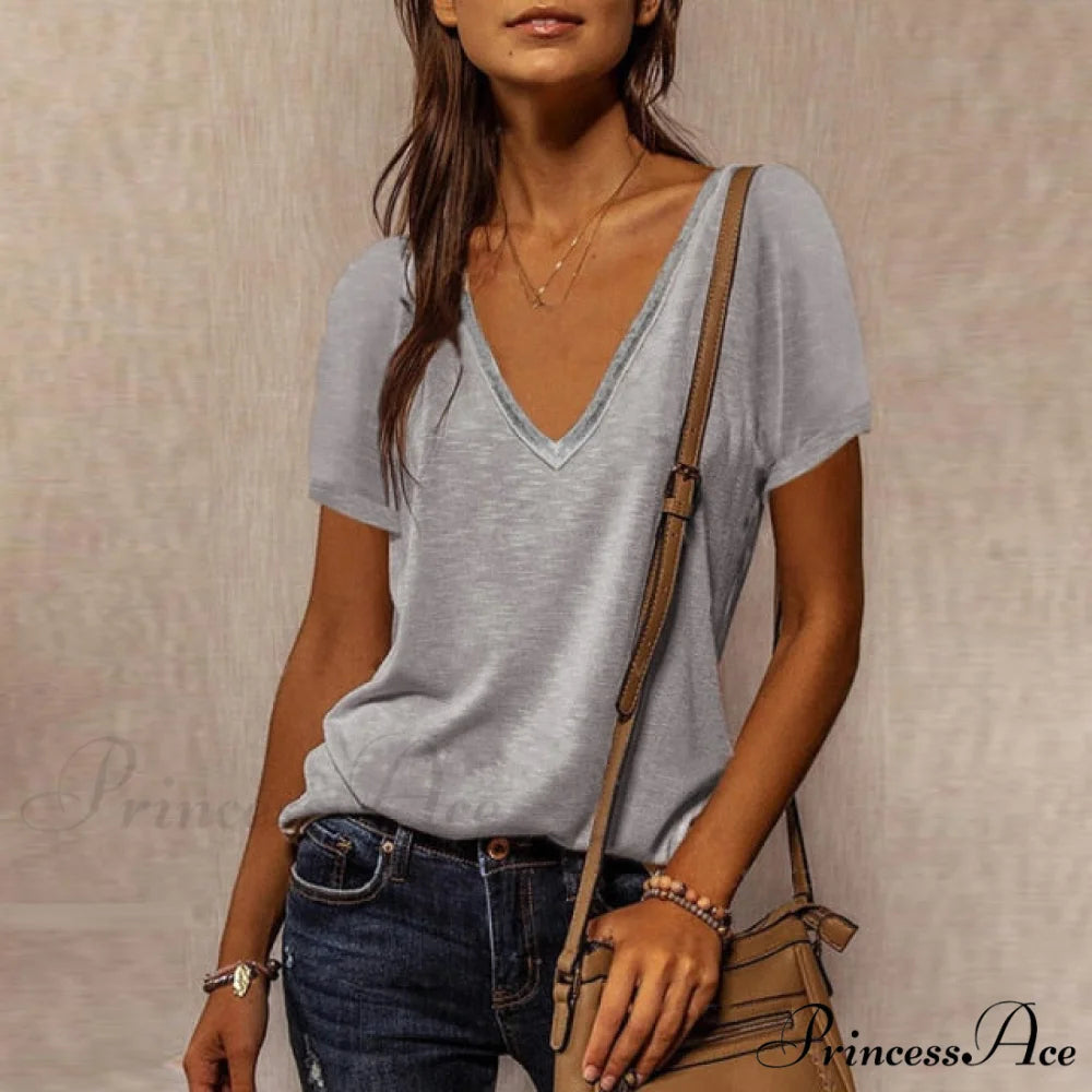 Neck Top Plus Women’s - T-Shirt Warm-Season Loose V Arm - Patchwork Brief Size 2 / S