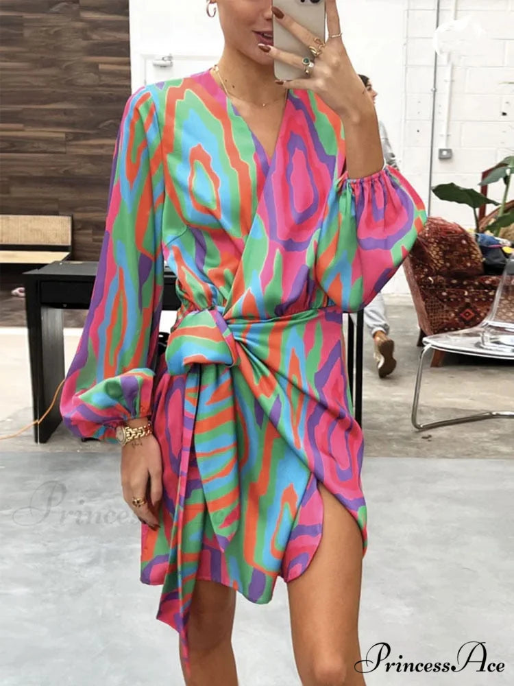 Neck V Elegant Slim Gown Party Cross for Fit Women 06 Print / S