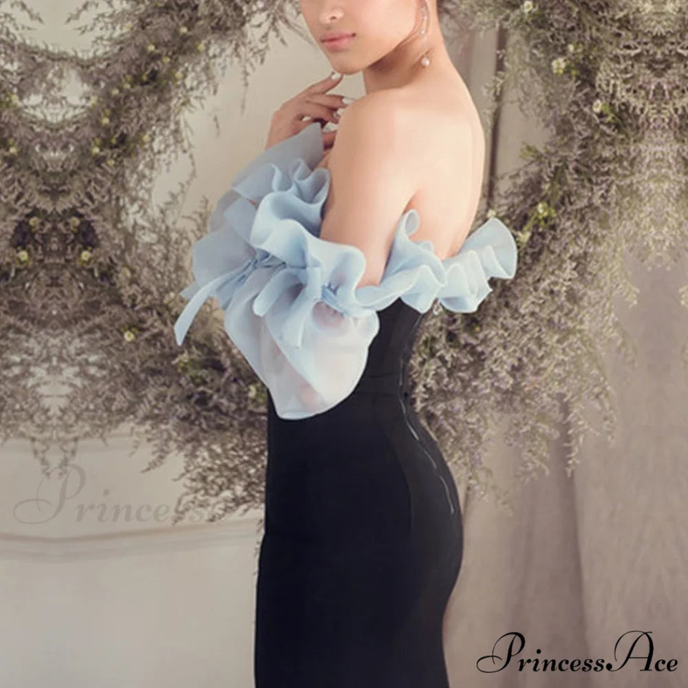 Neck V Women Patchwork Party Shoulder with Celebrity Club Runway Off Long Gown Arm Lace Ruffles Winter Style