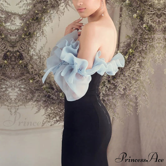 Neck V Women Patchwork Party Shoulder with Celebrity Club Runway Off Long Gown Arm Lace Ruffles Winter Style