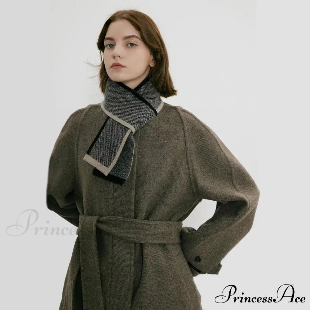 Neckerchief Women Retro Style Block Color Warm Scarf black / L136CM W11CM