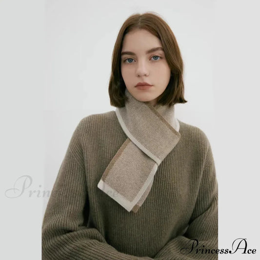 Neckerchief Women Retro Style Block Color Warm Scarf light tan / L136CM W11CM
