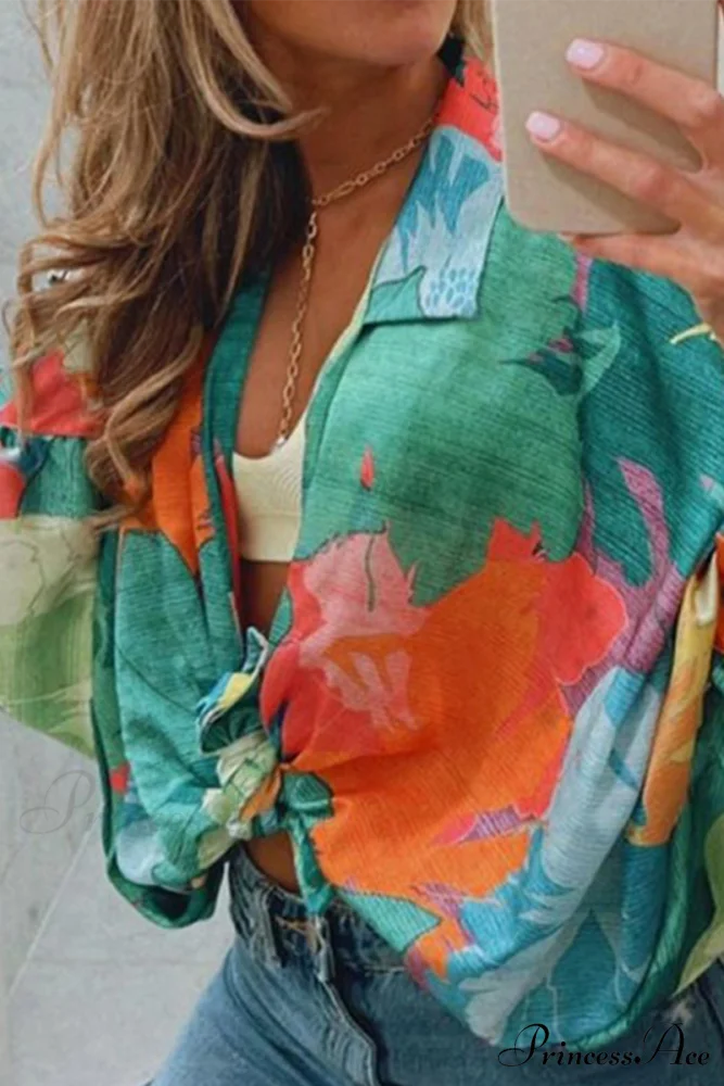 Neckline Blouses 4 in Patchwork Colors Green / S